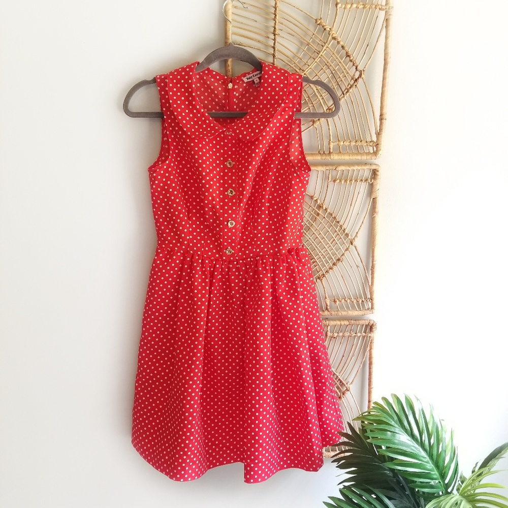 Juicy Couture Red Polka Dot Dress Gold Button Up